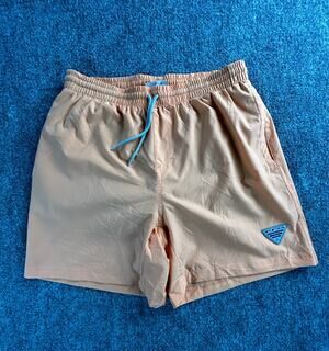 Columbia PFG Fishing Shorts Men's Small Peach Swim Trunks Drawstring